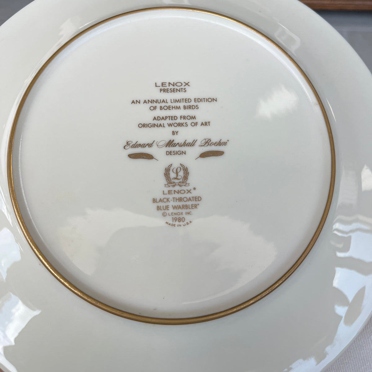 Lenox 1980 Annual Limited Edition Black-Throated Blue Warbler Plate