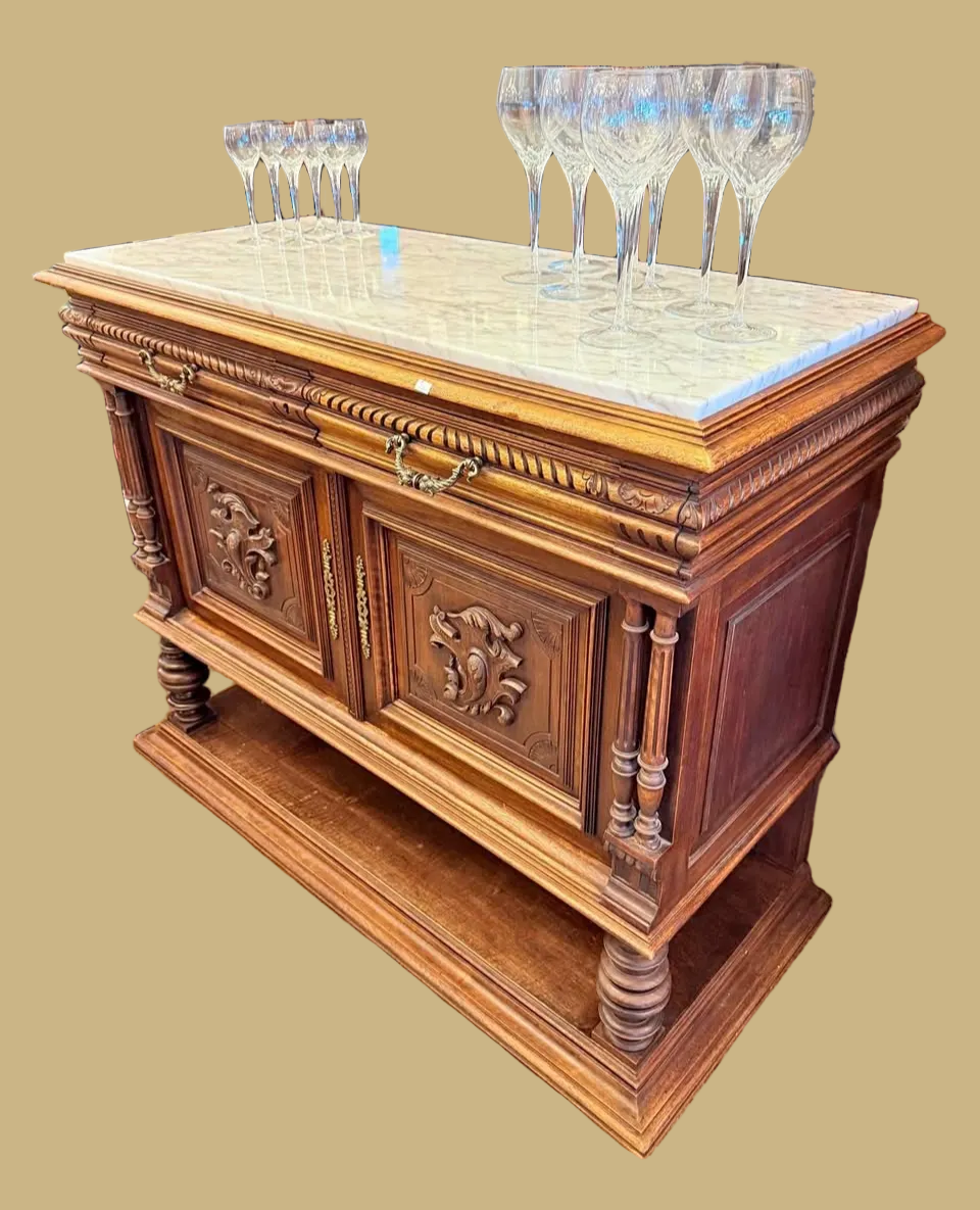 English Emperor Buffet/Walnut with Marble Top