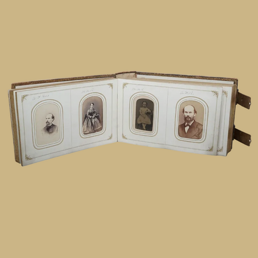 Antique Victorian Leather-Bound Carte De Visite Photograph Album