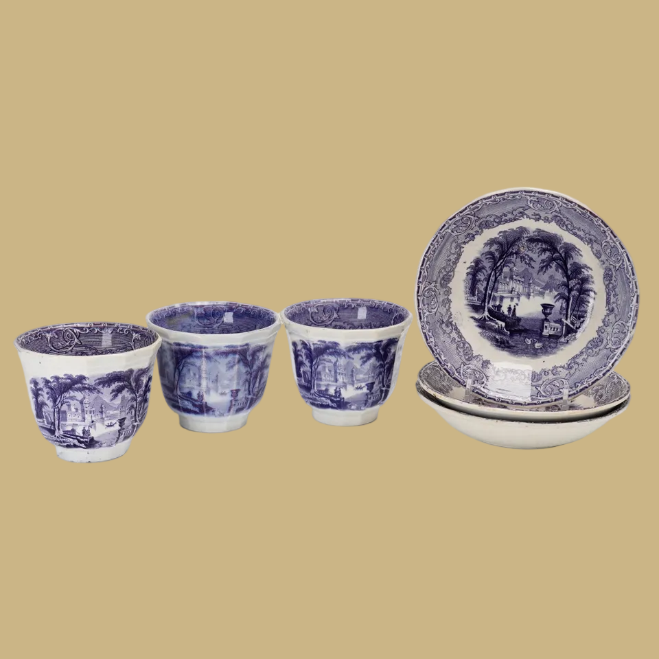 Podmore Walker & Co Pearl Stoneware Handleless Cup & Saucer Set, Venus Pattern