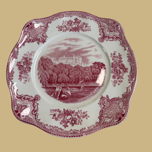 Johnson Brothers Square Salad Plate - Old Britain Castles Pink Collection featuring Belvoir Castle