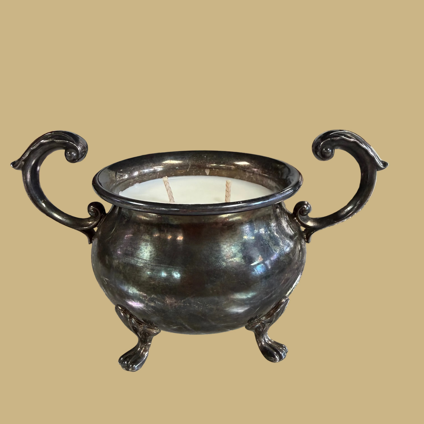 Footed Silver-Plated Sugar Bowl Candle