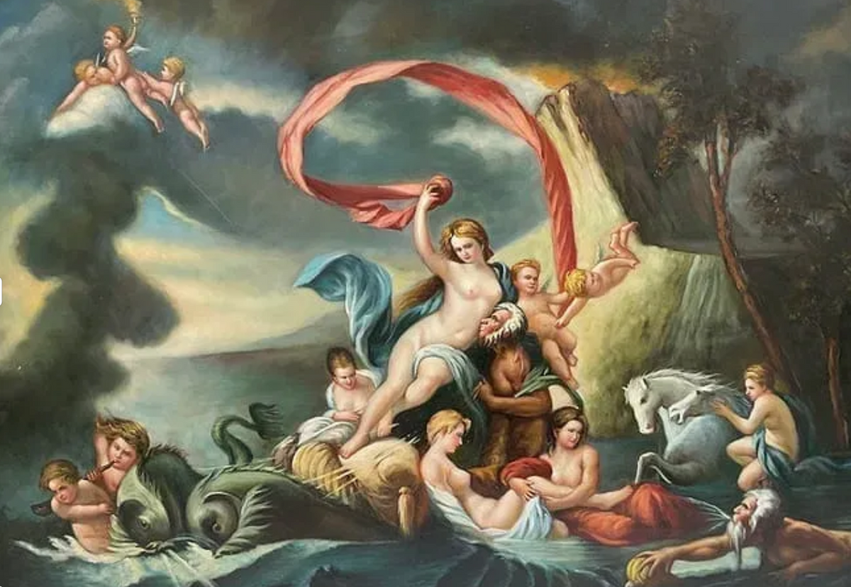 Mythological Oil Painting After Classical Master – The Triumph of Galatea