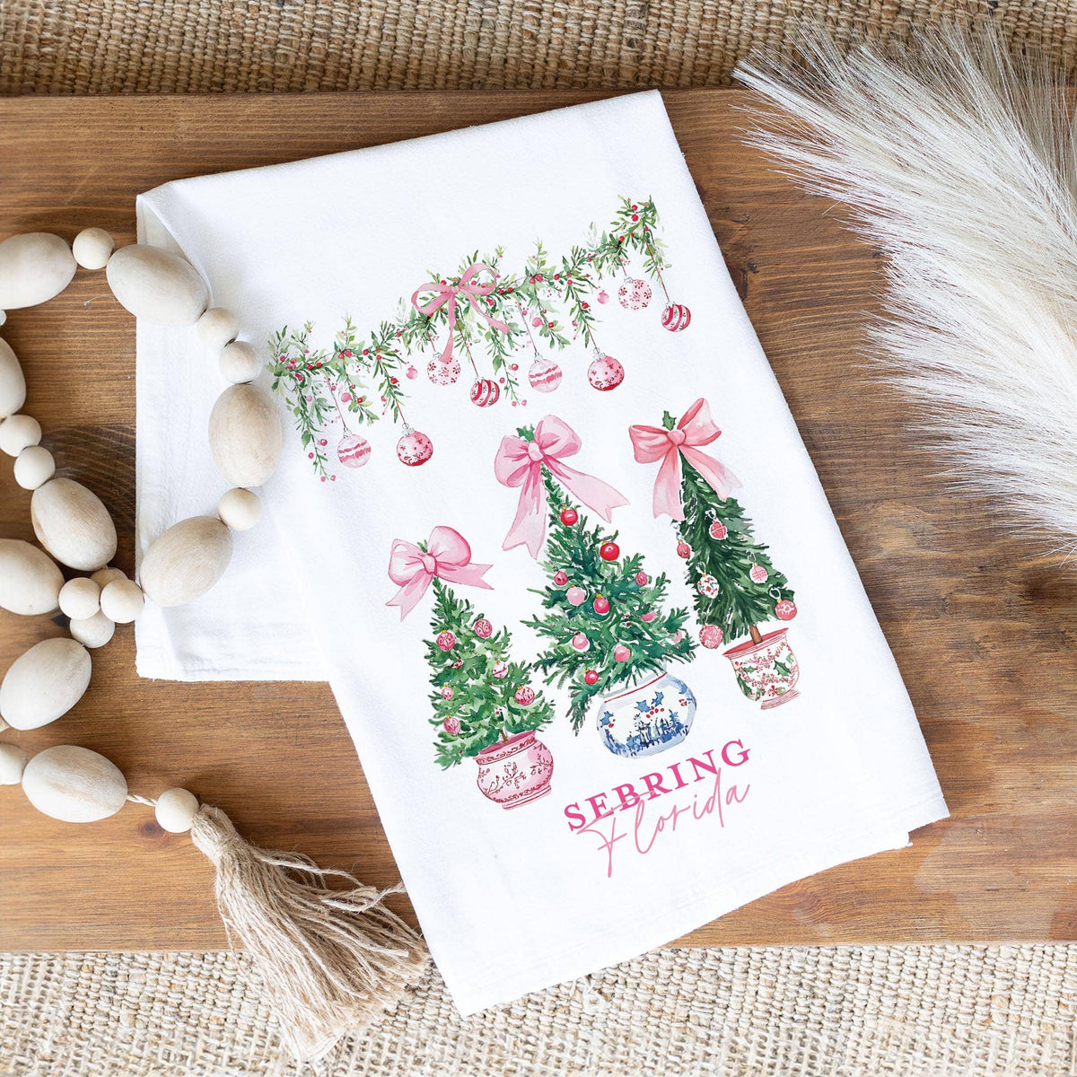 Cotton Tea Towel White-Blush & Baubles Sebring Florida: White/Regular