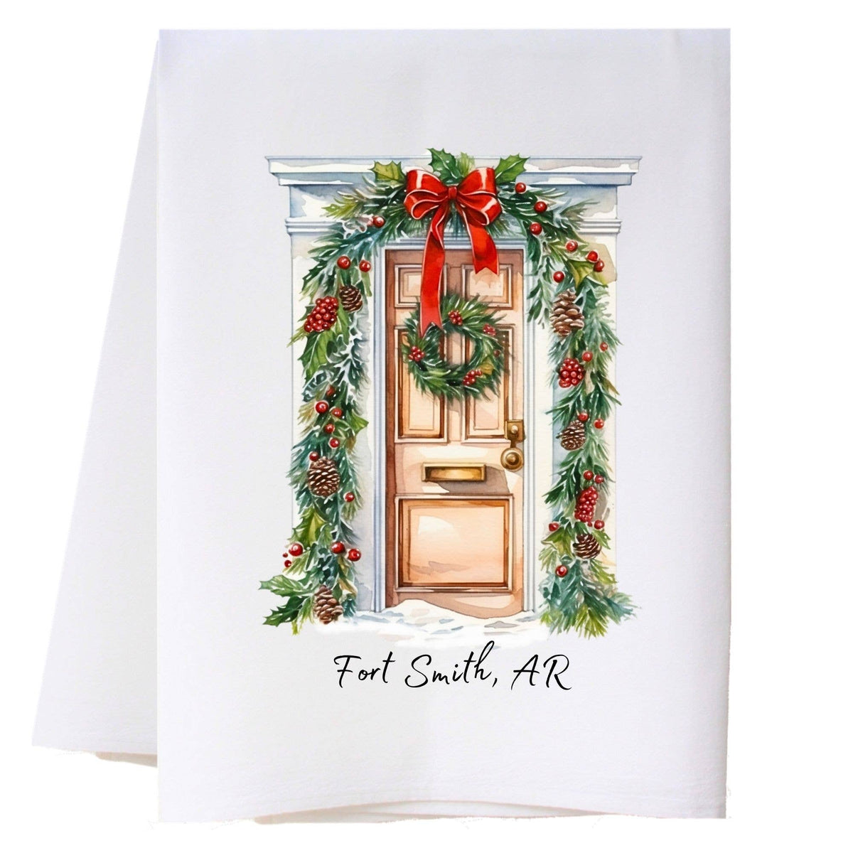 Gold Christmas Door Kitchen Towel