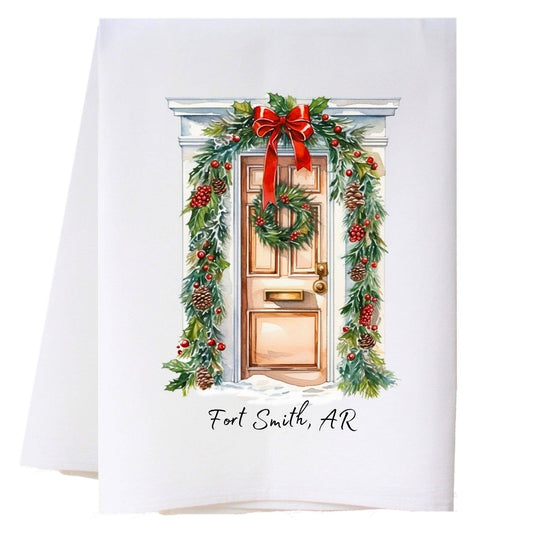Gold Christmas Door Kitchen Towel
